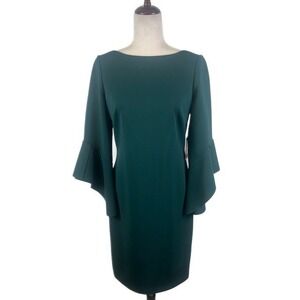 New‎ Vince Camuto Women's Green Bell Long Sleeve Sheath Holiday Dress Size 8